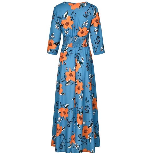 🆕Ocean Blue Floral Half Sleeve Maxi Dress - Picture 4 of 8